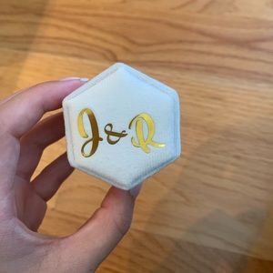 Like New J & R Gold Initials White Ring Box Wedding Proposal Engagement Bridal